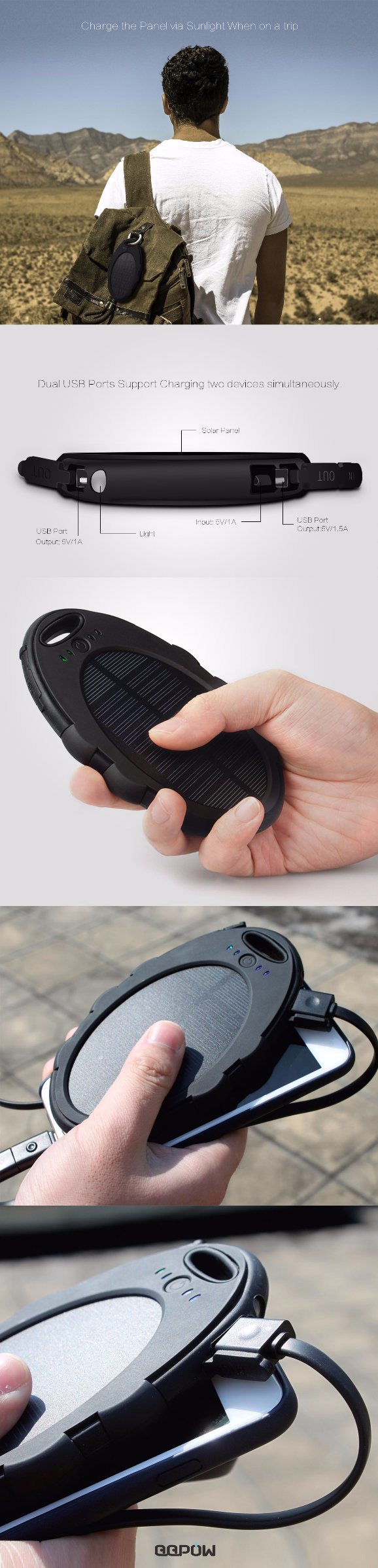 Solar Power Bank Charger Battery Portable Mobile Power Bank Powerbank 5000mAh for Mobile Phone