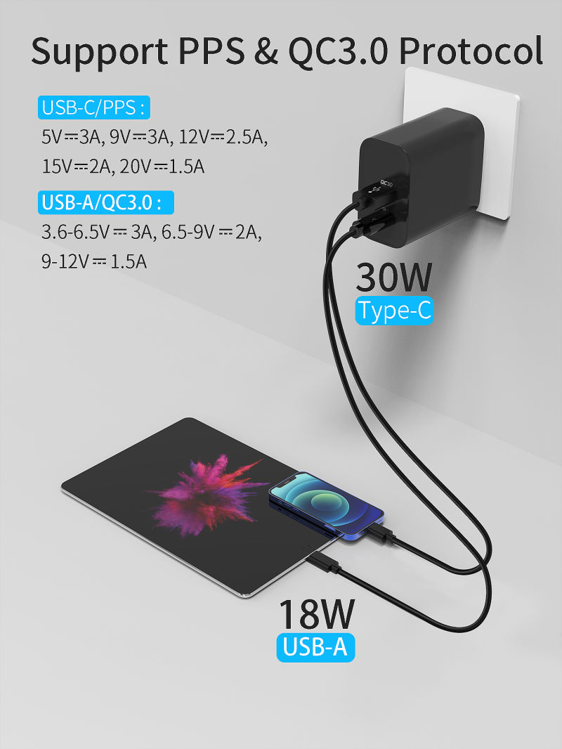 30W Pd Fast Charger Mobile Travel Charger USB C Charger