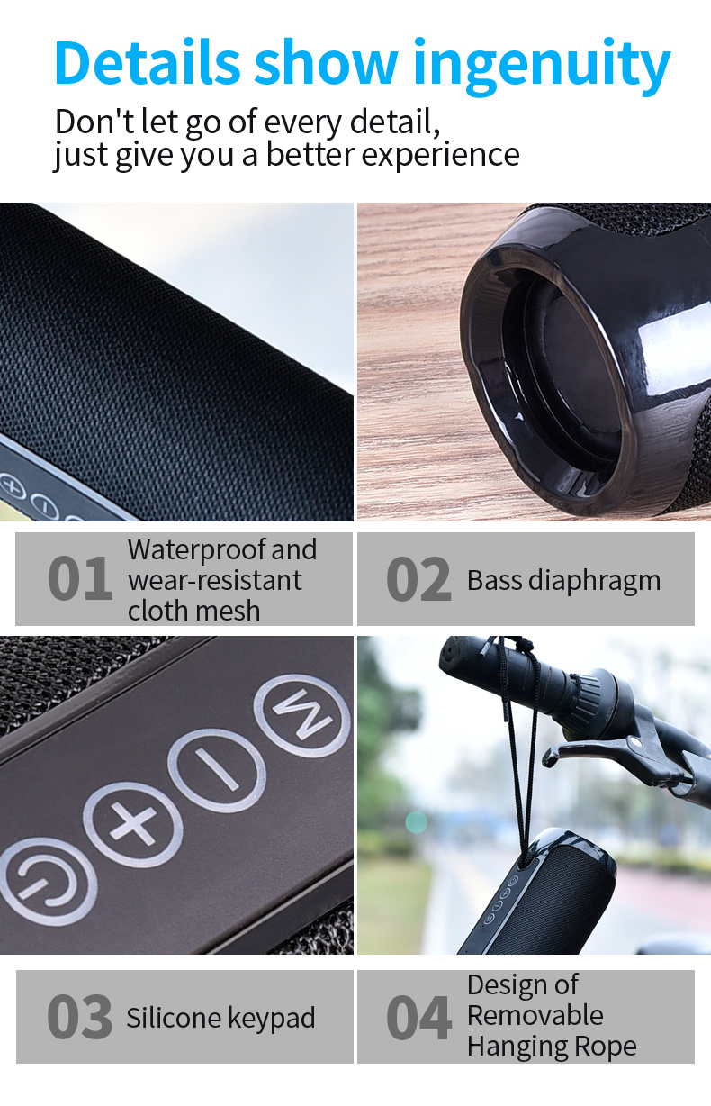 Outdoor Waterproof Bass Column Subwoofer Portable Wireless Bluetooth Speaker