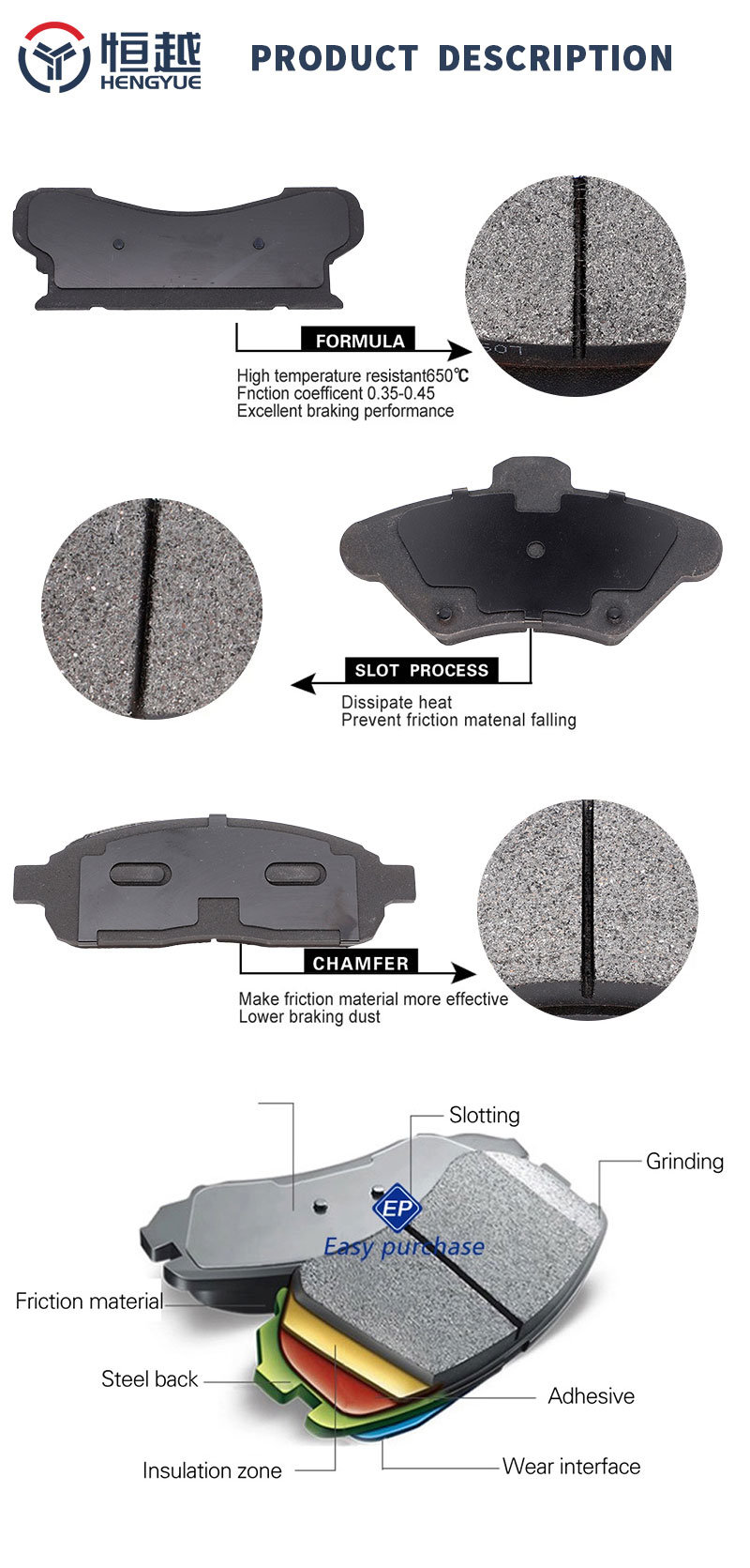 Auto Brake Systems Anti-Noise Shim Brake Pad for Hilux Cars
