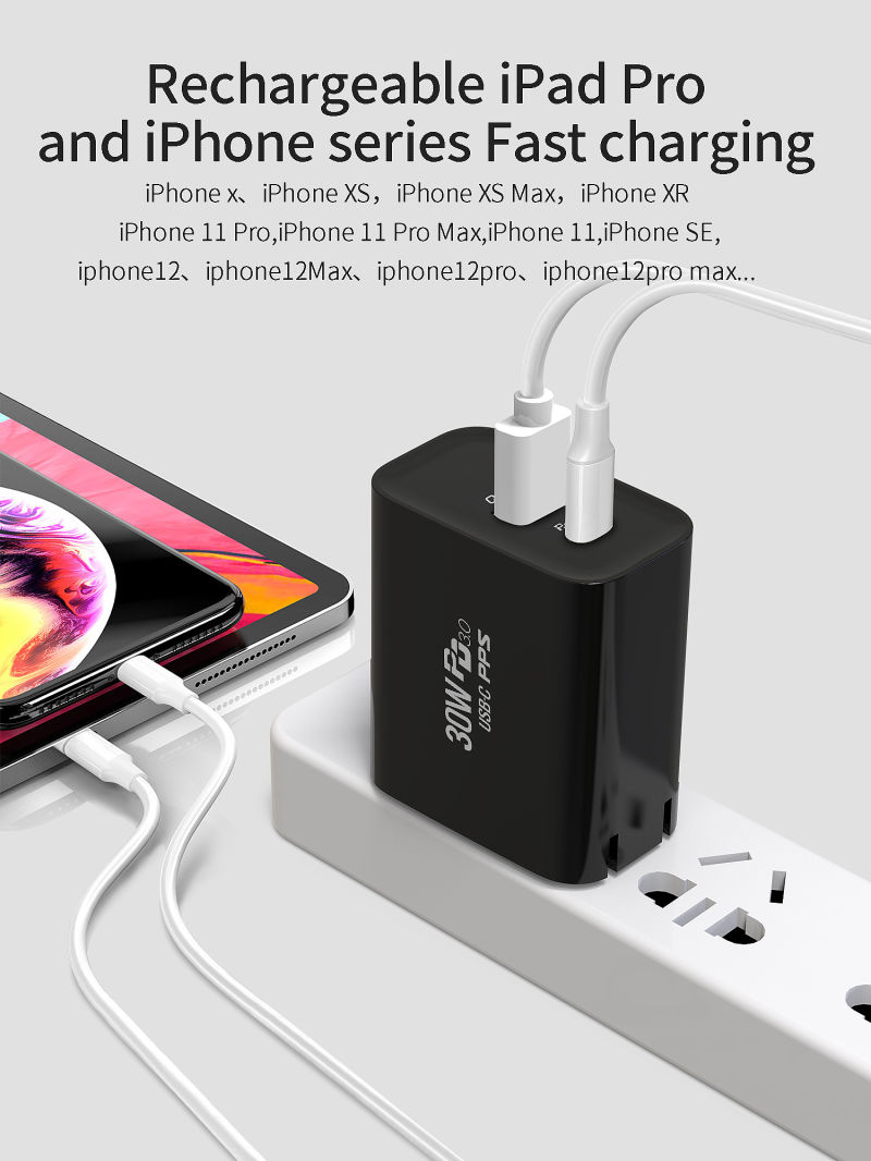 30W Fast Charging Travel Charger Pd Charger for Huawei iPhone