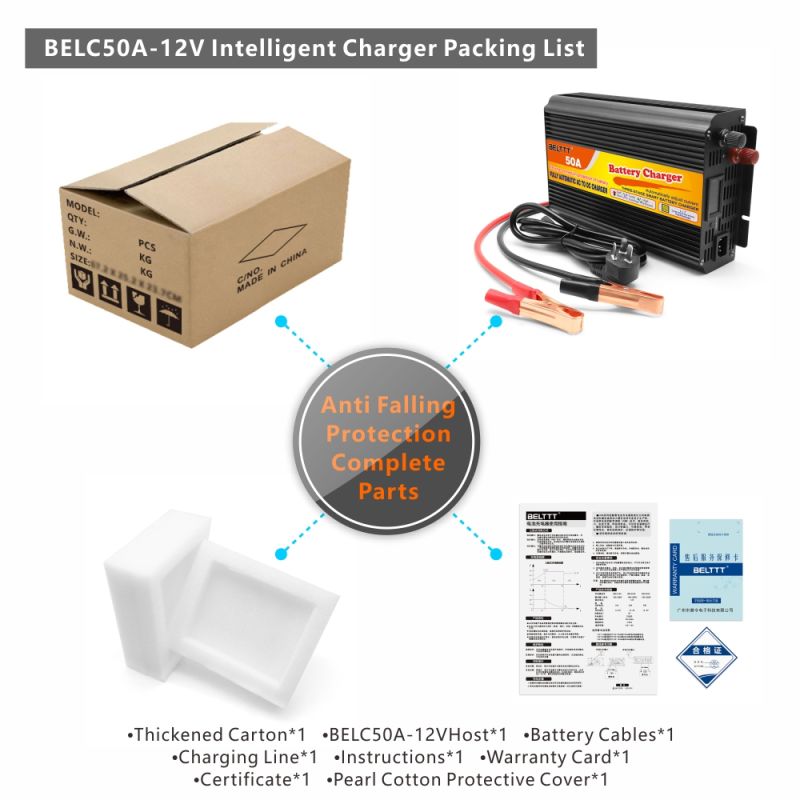 High Efficiency Automatically Adjust Current 12V 50A Car Battery Charger