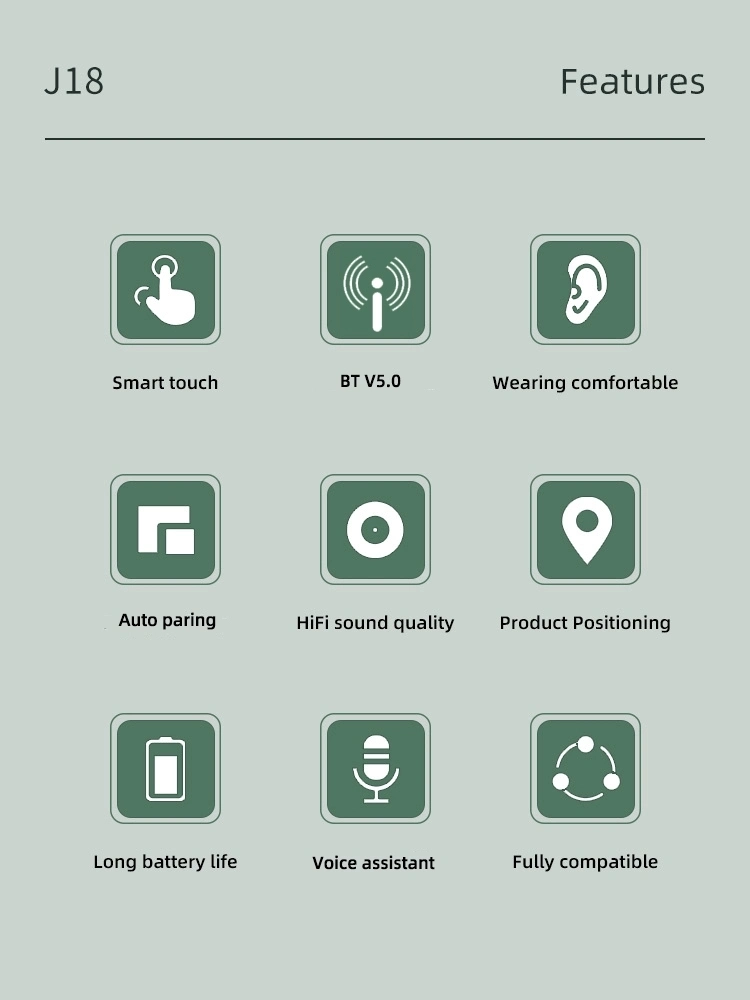 J18 Tws Bluetooth 5.0 Headset Wireless Headset Bluetooth Waterproof Headset for Xiaomi Mobile Phone Accessories
