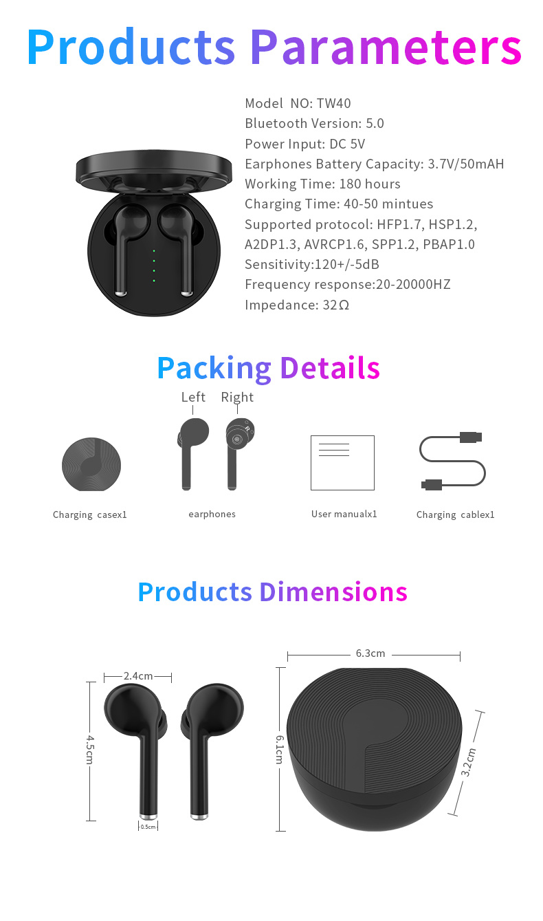 Tws40 Earphones Noise Cancelling Private Earbuds Bluetooth Stereo Earphone