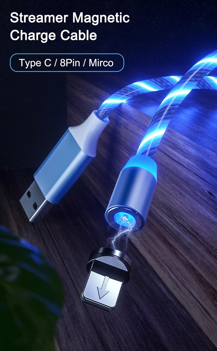 Magnetic Touch Charging USB Cable Flowing Light Data Cables