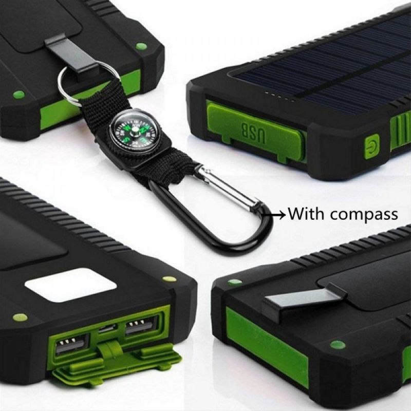 Solar Power Bank Waterproof 10000mAh Solar Charger 2 USB Ports External