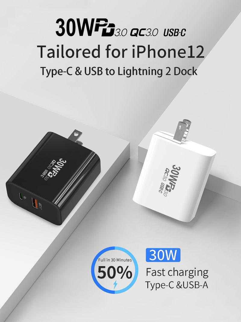 30W Fast Charging Travel Charger Pd Charger for Huawei iPhone