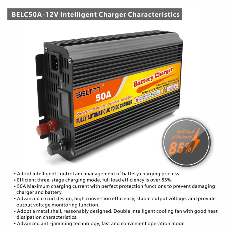 High Efficiency Automatically Adjust Current 12V 50A Car Battery Charger