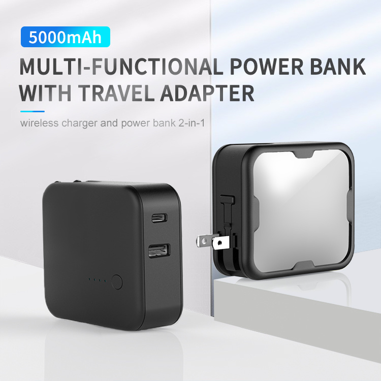 5000mAh Multi-Functional Power Bank Pd Wireless Charger with Travel Adapter