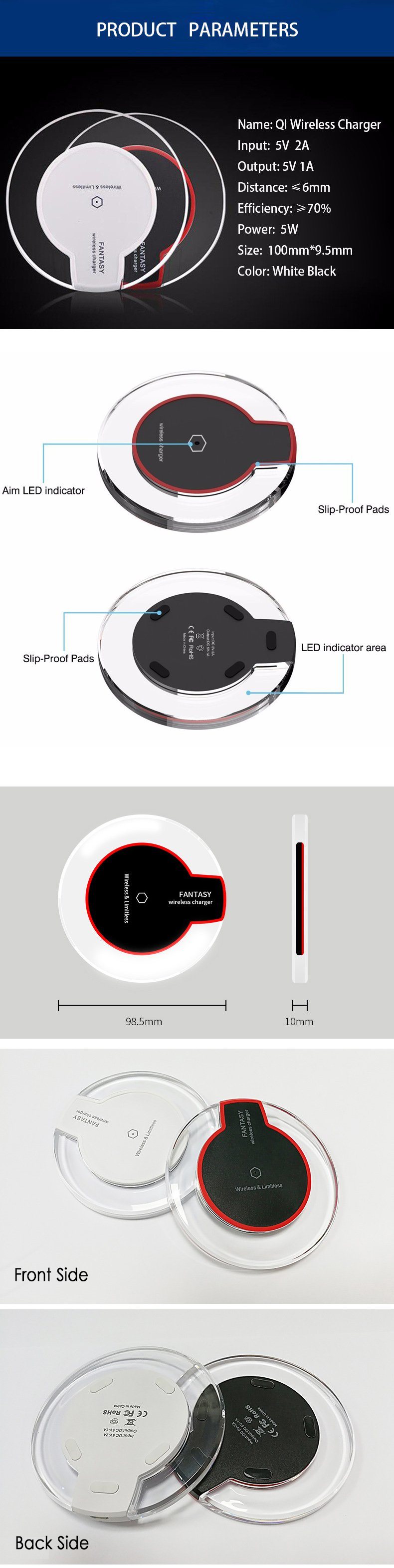 Universal Wireless Charger for Samsung S7 S8 for iPhone 8 Wireless Charger with Qi System