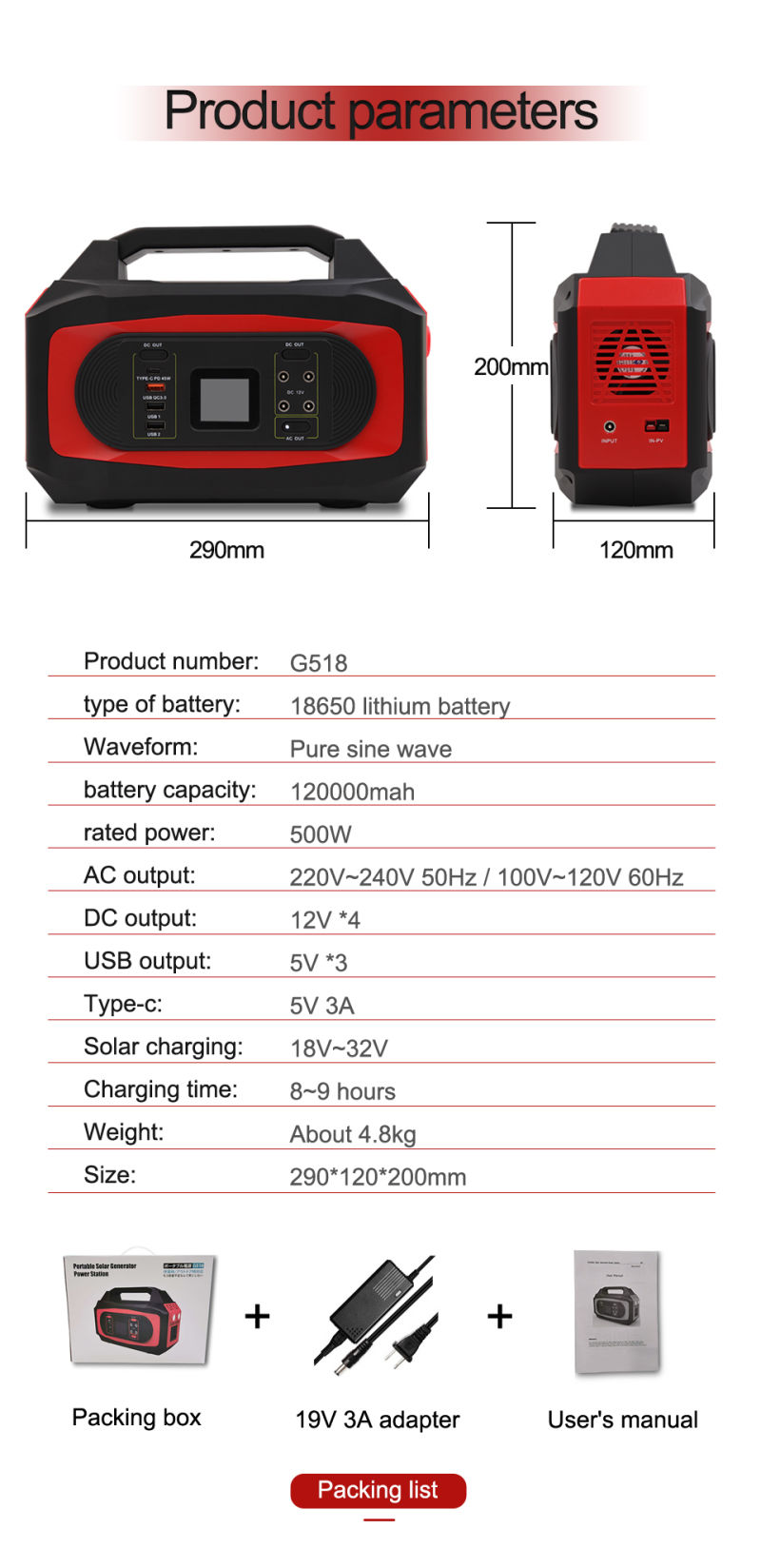 Uninterruptible Power Supply Portable Power Bank 120ah 500W for Various Electrical Appliances