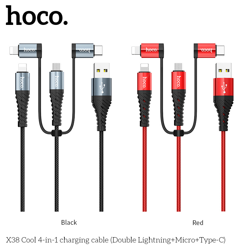 4 in 1 USB Data Cable 2.4A Fast Charging Cable for Android iPhone