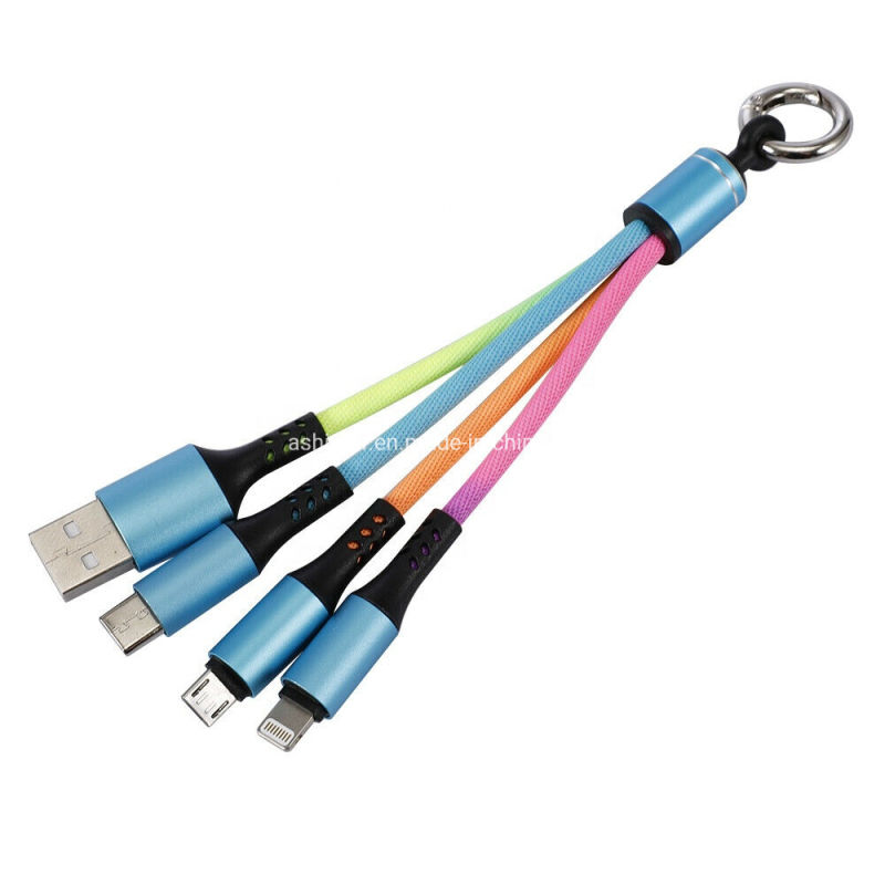 Rainbow Keychain USB Cable Short Type C Micro USB Multi-Charger 3 in 1 USB Cable
