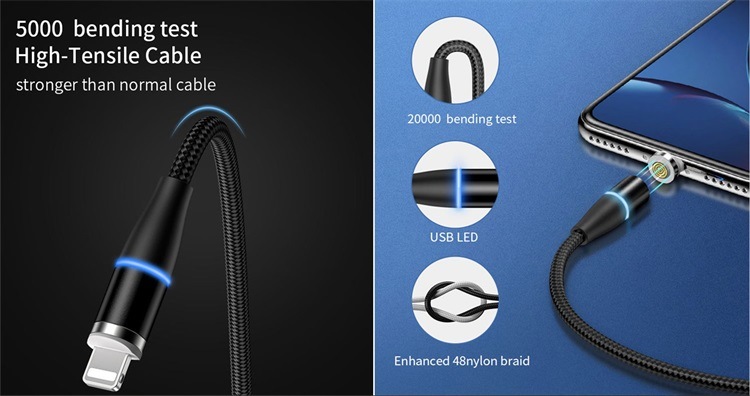 Tongyinhai USB Type C Micro Lightning Magnetic Data Cable 3A Fast Charging Charge Wire for mobile Phone