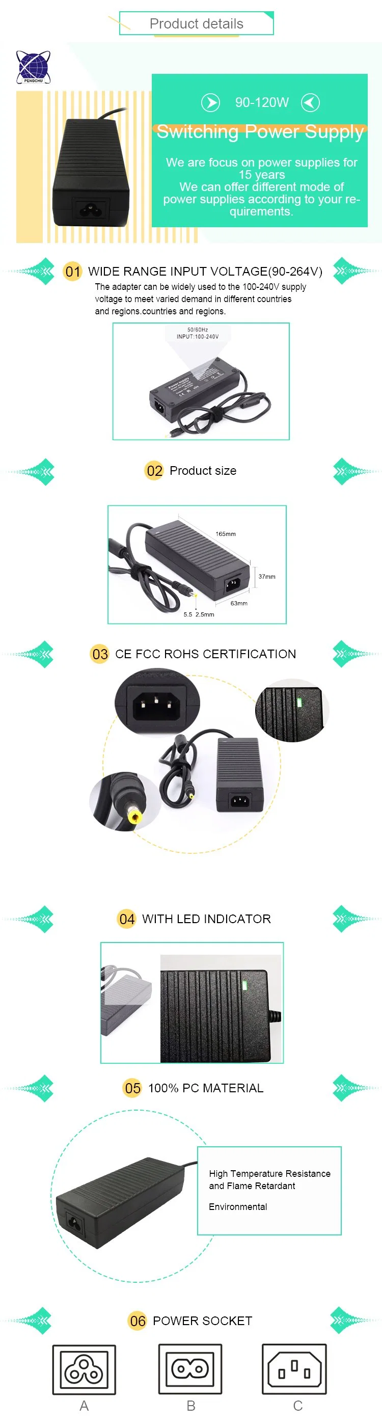 Plastic Material 50W 5V 10A Switch Power Supply SMPS