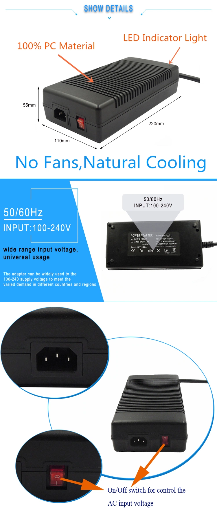 312W 24V 13A AC DC Adapter Switch Mode Power Supply for LCD Monitor