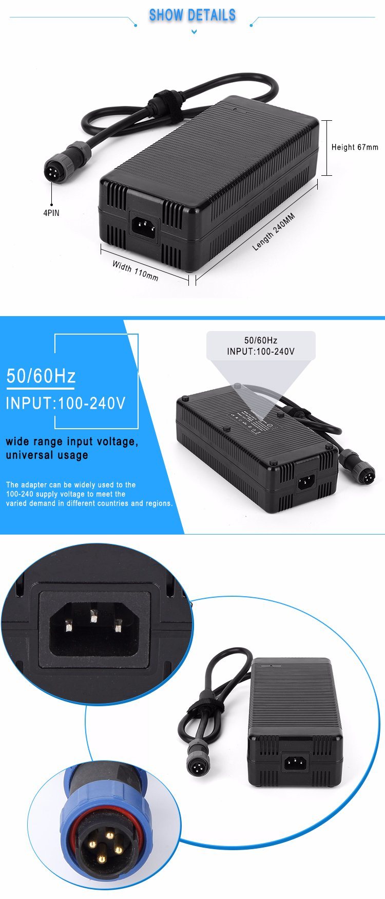 Single output AC DC power supply 12V 22A power adapter for LED LCD CCTV camera