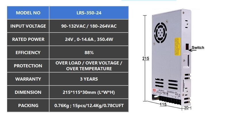 1W to 10kw Meanwell SMPS Power Supply 24V 10A Transformer Lrs-350-24