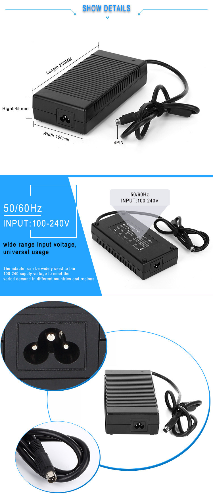 constant voltage 24V 9A 261W AC DC adapter switching power supply with PFC function