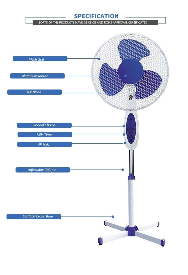 12V 16 Inch DC Stand Fan with Timer Solar Rechargeable Emergency DC Fans