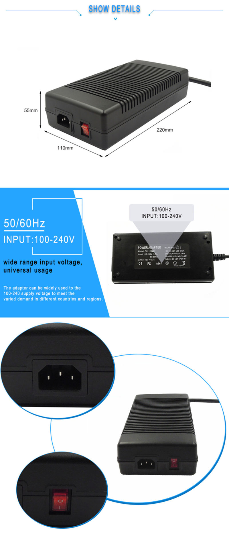 CE FCC RoHS CB PSE Approved 24V 15A 360W SMPS Switch Power Supply