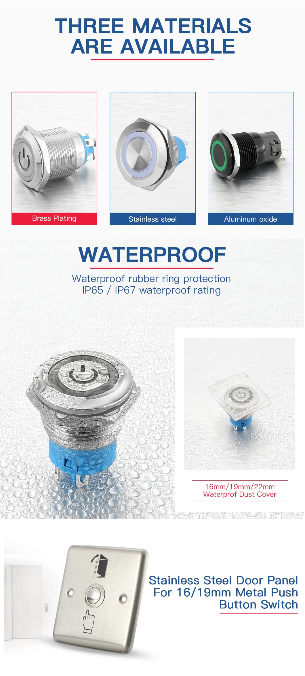 28mm Waterproof Reset DOT LED 12V Blue LED Metal Switch