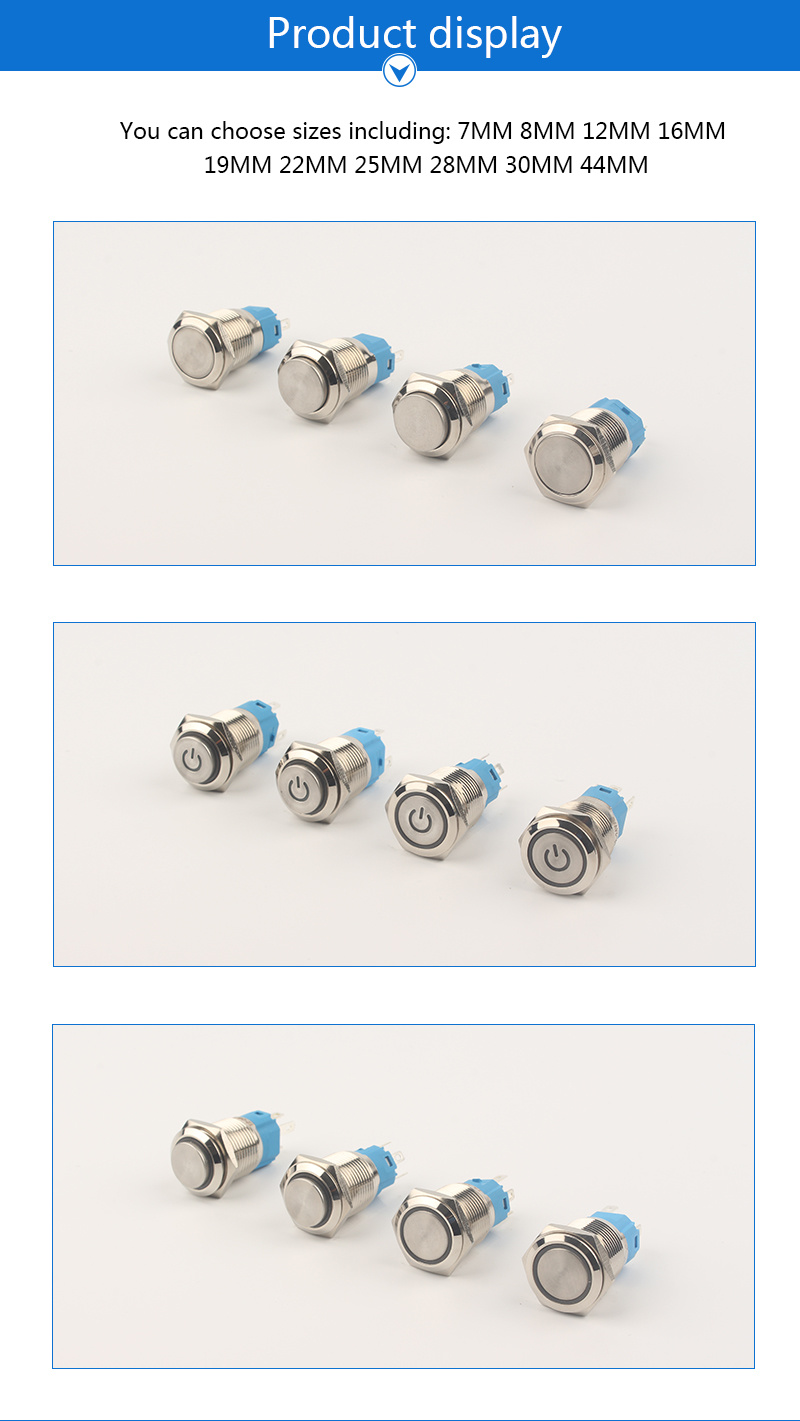 Manufacturer 12mm Short Touch Type Push Button Switch with 5V 12V 24V LED Light