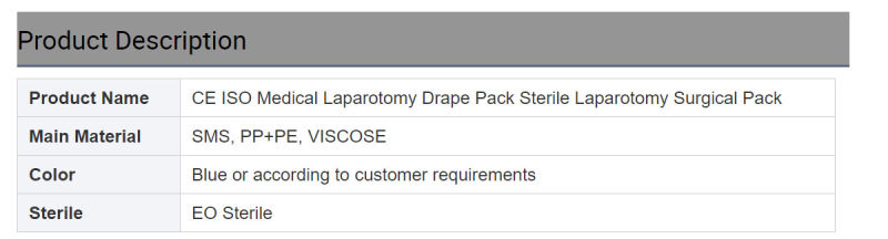 CE ISO 13485 Surgical Laparotomy Pack Disposable Laparotomy Pack Sterile Laparotomy Drape Pack
