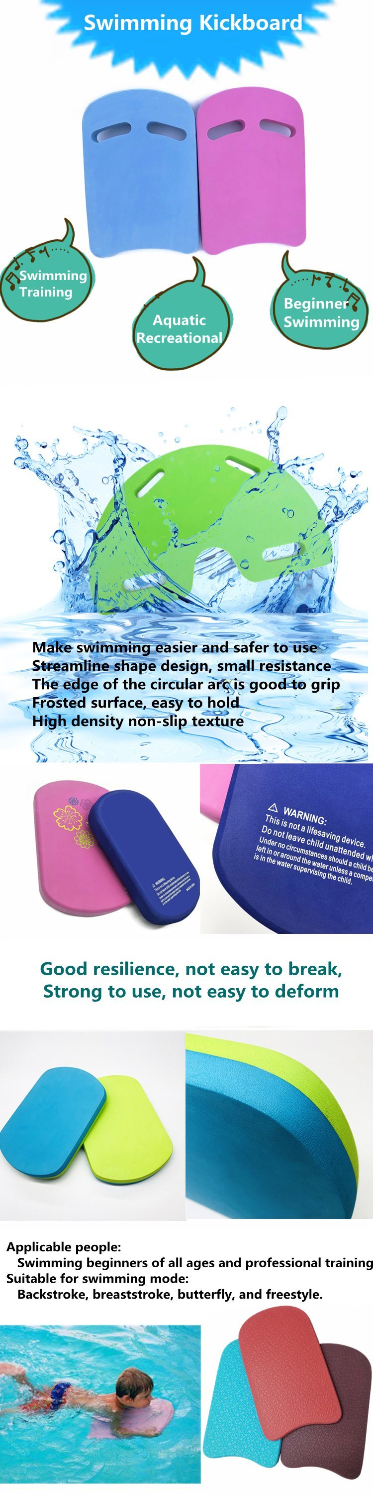 Durable Aquatic EVA Foam Swimming Pool Training Kickboard for The Beginners