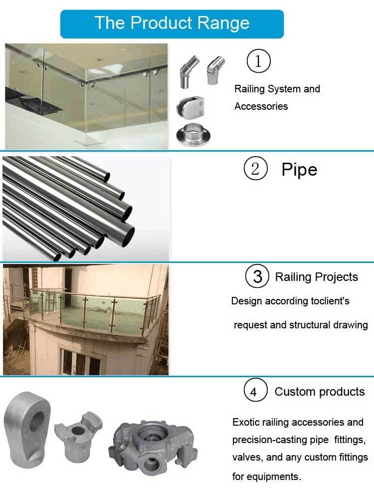 Staircase Deck Elevator Tubular Railing Stainless Steel Glass Panel Wall Mounted Bracket