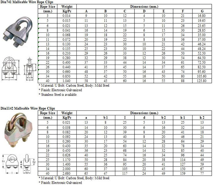 DIN1142 DIN741 Wire Rope Clips with Malleable/Stainless Steel
