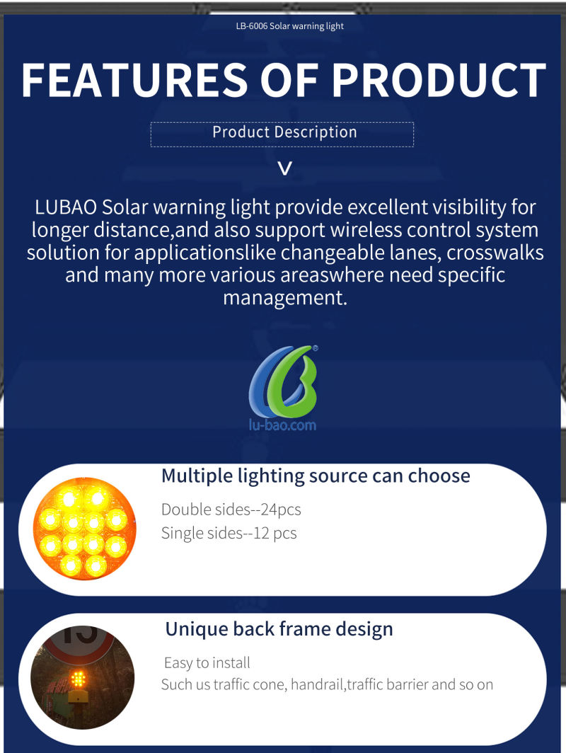 Amber Solar LED Flash Wanring Light for Road Safety Traffic Light