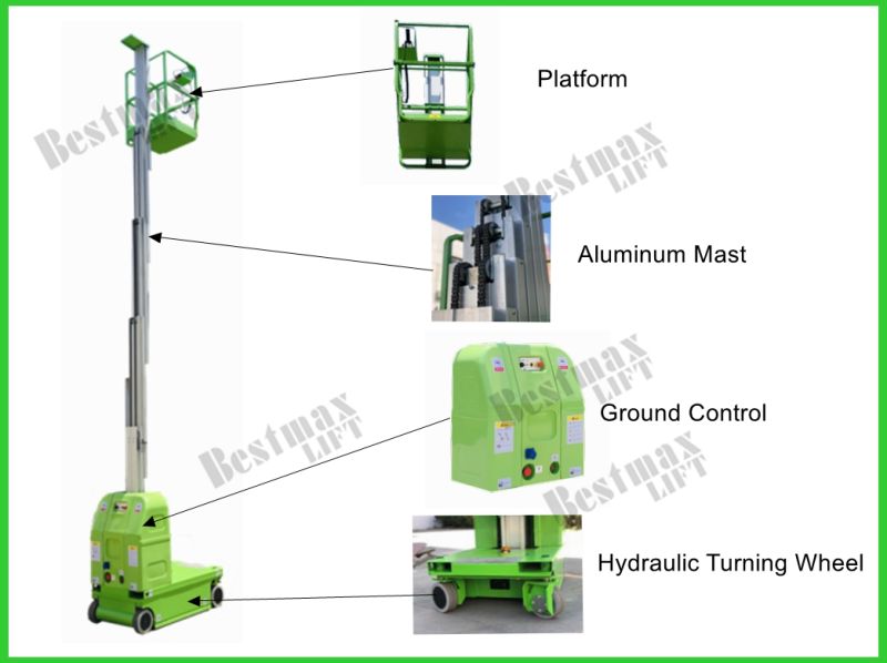 6m Man Lifts Self Propelled Vertical Lift with Swivel Wheel