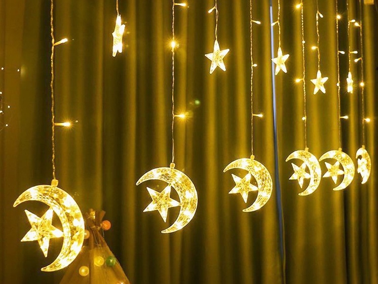 Christmas Curtain LED Light, Star+Moon Shape Curtain