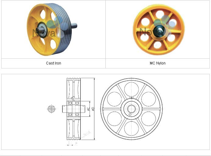 Cast Iron Lift Elevator Traction Pulley Plastic Sheave