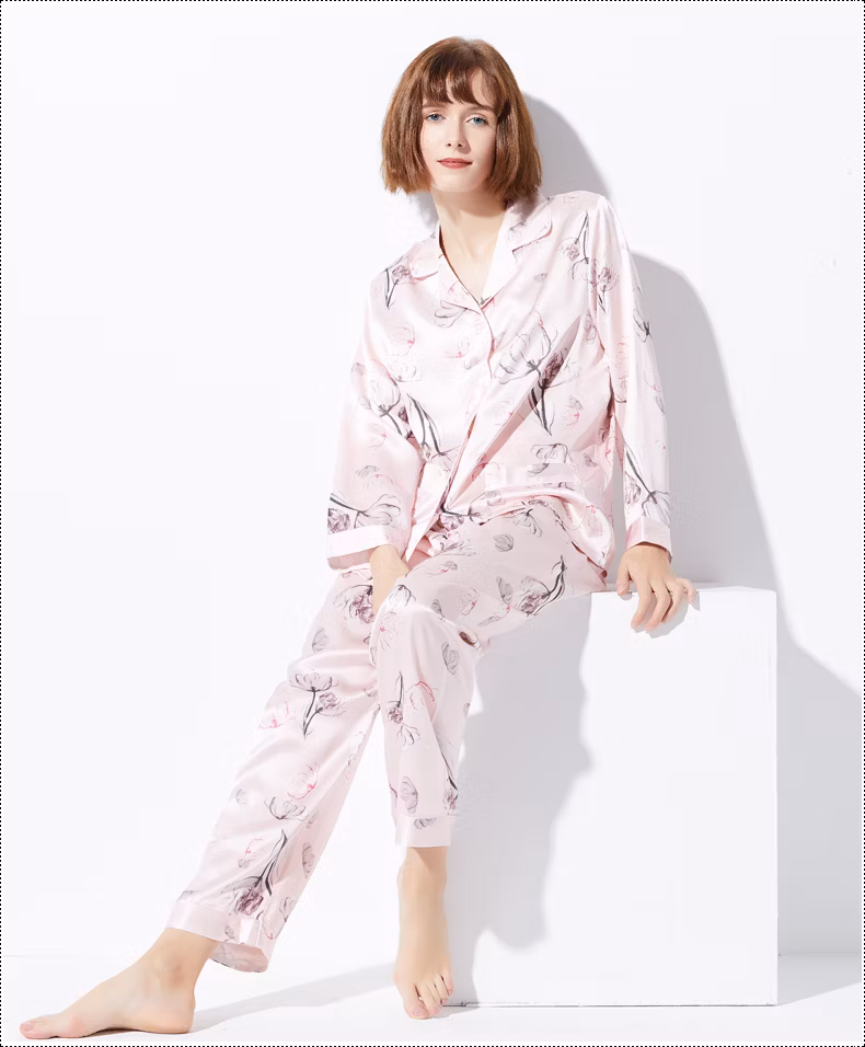 Women's Classic Silk Pajama Set Custom Digutal Printed Sleepwear