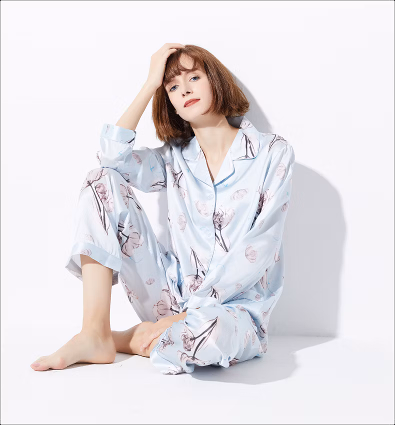 Women's Classic Silk Pajama Set Custom Digutal Printed Sleepwear