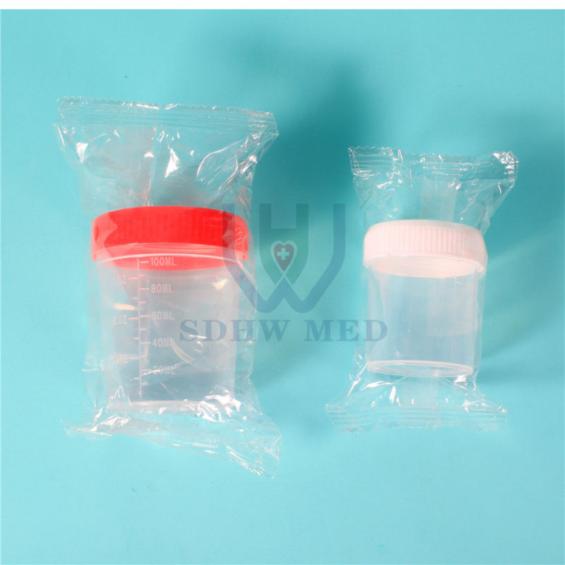 Disposable and Graduated Plastic Specimen Cup Urine Collector Stool Container with Spoon 30ml