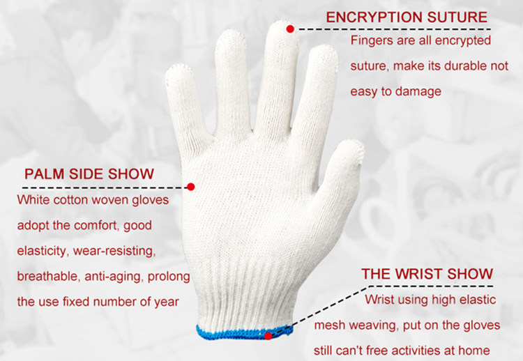 7/10 Gauge White Knitted Cotton Protection Glove