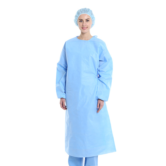 Non-Sterile or Sterile Reinforce PP+PE Coated Surgical Gown with Knitted Cuff
