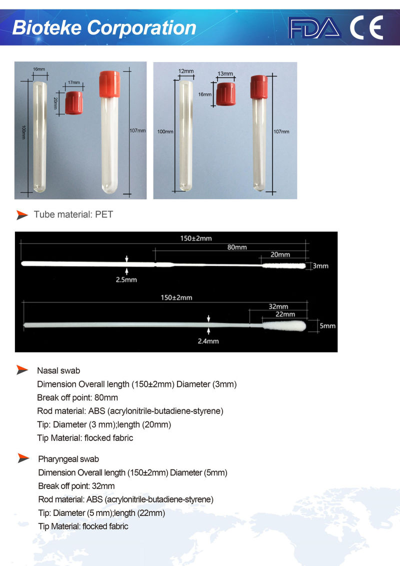 Transport Medium Tube Sample Collection Tube with Flocked Made Swab