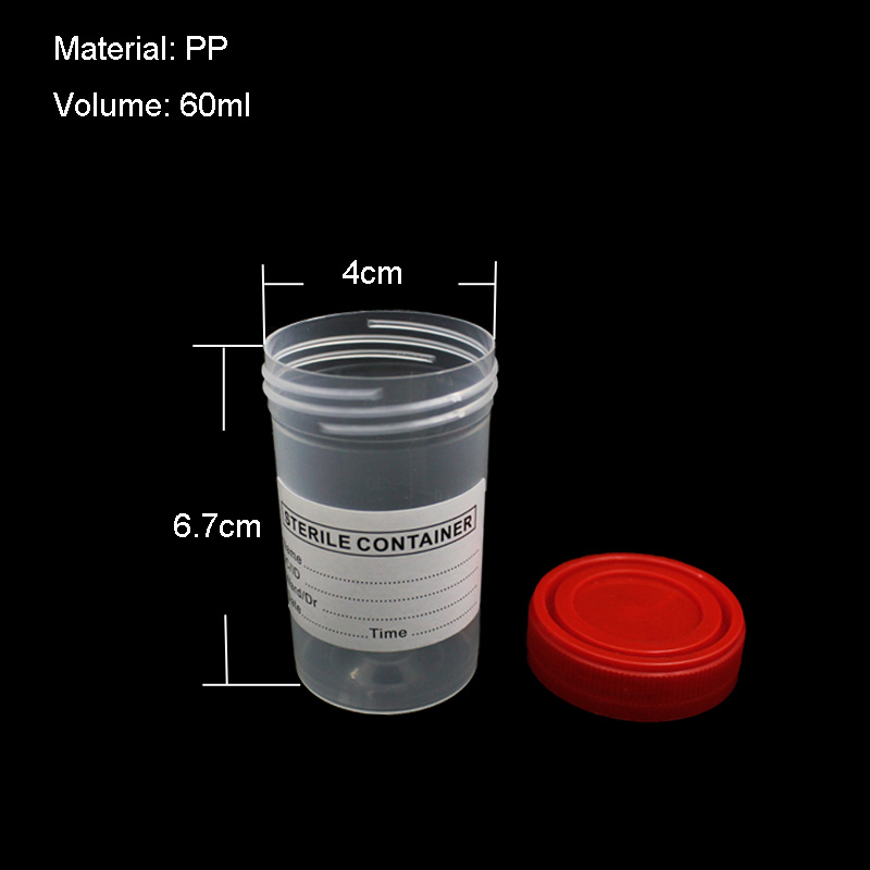 Sterile Urine Container 60ml Red Cap with Label Individual Packing