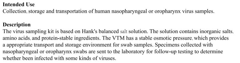 Virus Collection & Transport Kits Systems Nasal Swab Throat Swab Vtm