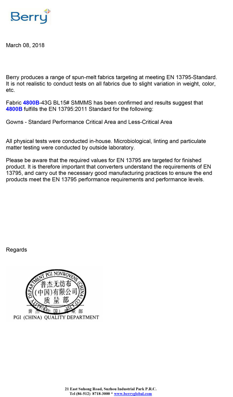 TUV FDA Certification En13795 Disposable Sterile Surgical Gown