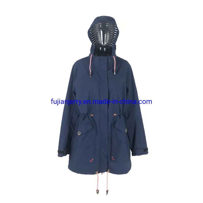New Design Ladies Long Style Slim Water Repellent Windproof Windbreaker Jacket