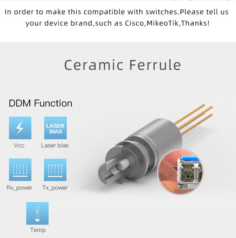 H3c SFP-Ge-Lx-Sm1310 Compatible 1000base-Lx SFP 1310nm 10km Dom LC SMF Transceiver Module