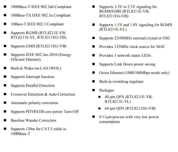 RTL8211E-VB-CG RTL8211E integrated 10/100/1000M Ethernet transceiver IC