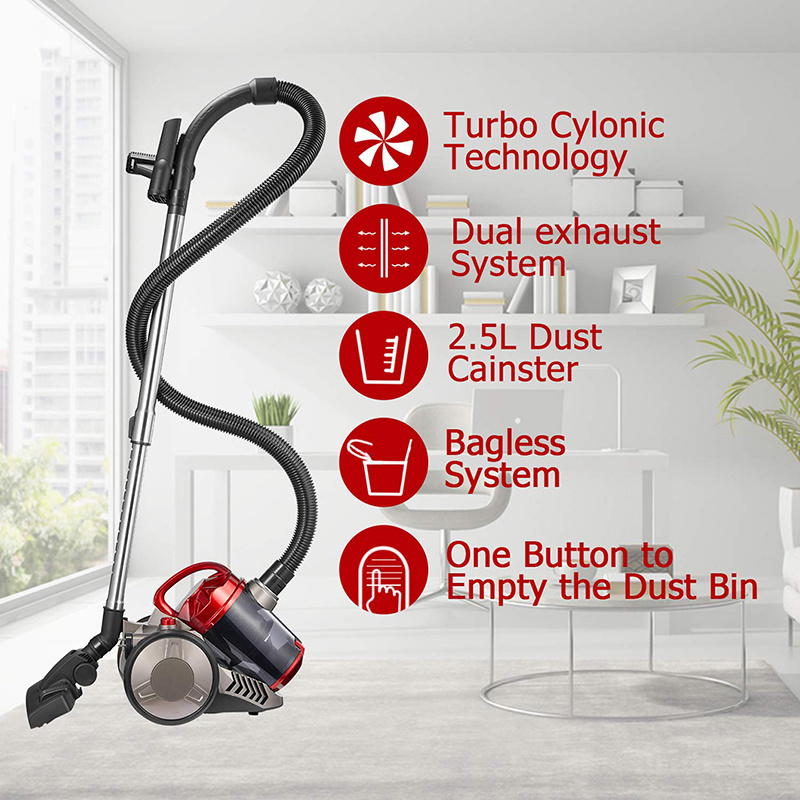 Silent Performer Bagless Canister Vacuum with 3-in-1 Crevice Tool and HEPA Filter