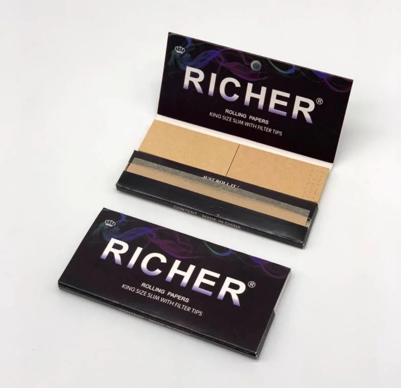 Custom Elastic Rope King Slim Size Rolling Paper Cigarette Paper with Filter Tips