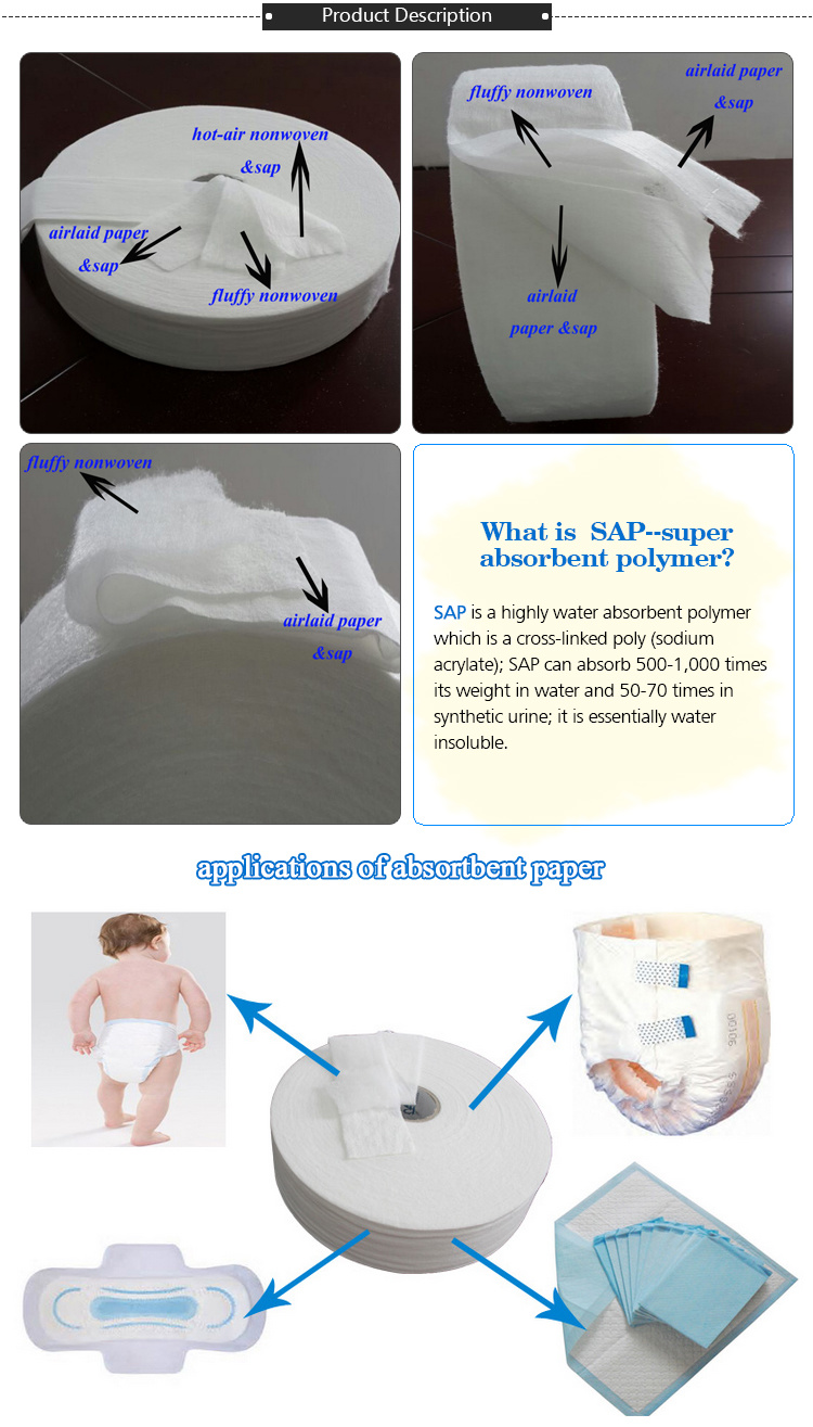 Air Laid Paper Absorbent Paper Raw Material Baby Diaper Making